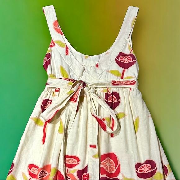 HP Bitten by Sarah Jessica Parker belted poppy sundress, size 8 cream pink green - Picture 11 of 16